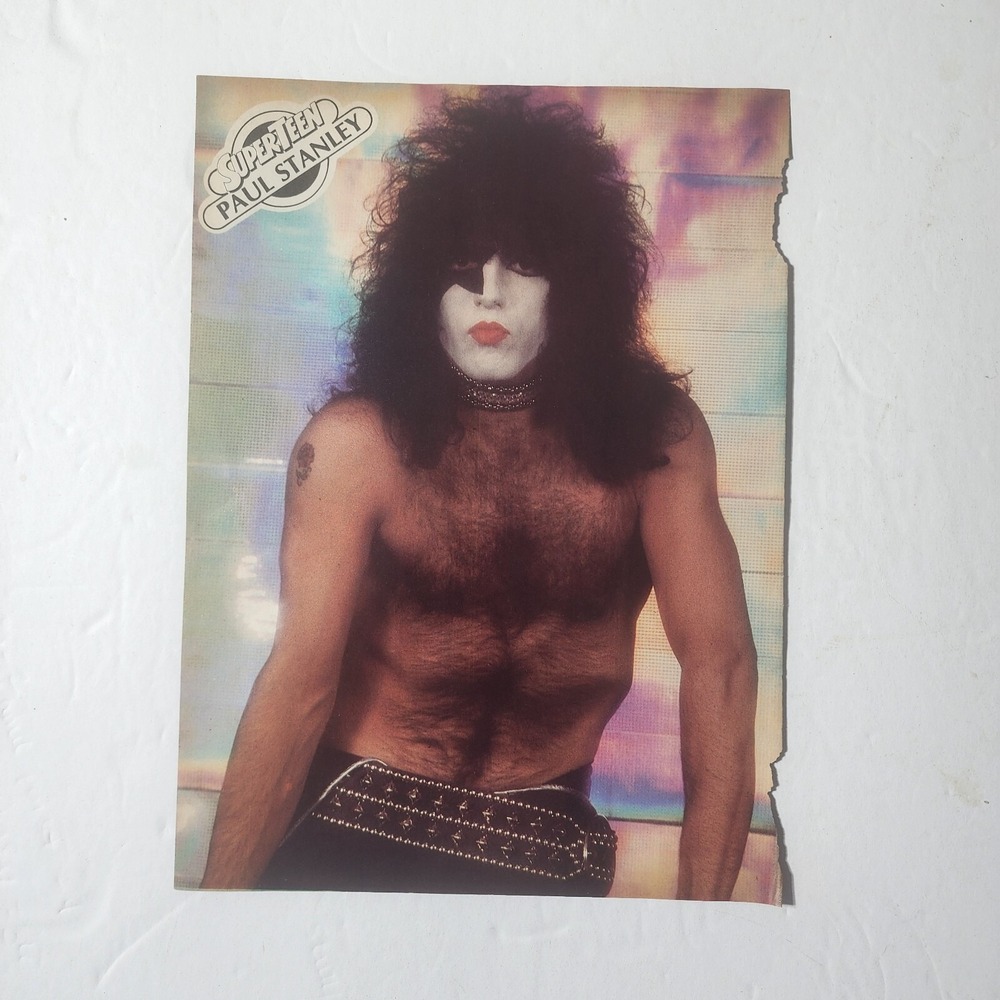 KISS Paul Stanley shirtless hairy chest Andy Gibb vintage pinup clipping 8x10.5